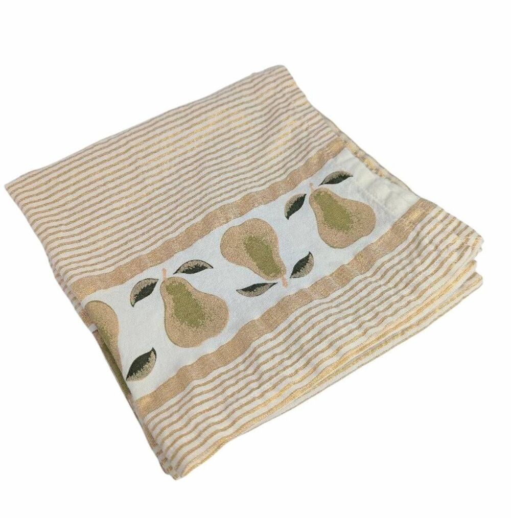 Pear Fruit white and gold metallic striped formal dinner napkins set of 5 NWOT